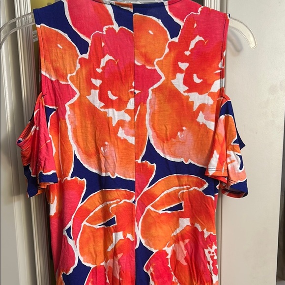 Bold Elements Women's Floral Wrap Top - Orange and Blue - Picture 10 of 11
